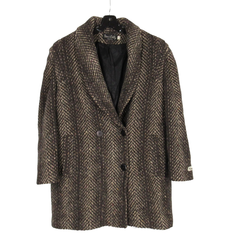 VTG DANI COLBY Lined WOOL BLEND Black/Multi HERRINGBONE Tweed JACKET COAT Sz 16W